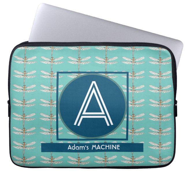 AANGEPASTE INITIËLE TRENDY LICHT BLAUWGROEN LIBEL LAPTOP SLEEVE (Voorkant)