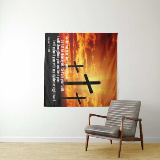 Aangepaste Inspirerend bijbel Verse Cross Sunset Wandkleed (In Situ (horizontaal))