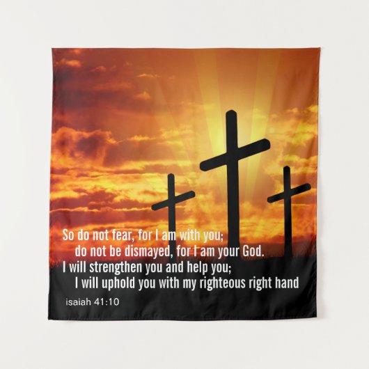 Aangepaste Inspirerend bijbel Verse Cross Sunset Wandkleed (Voorkant)