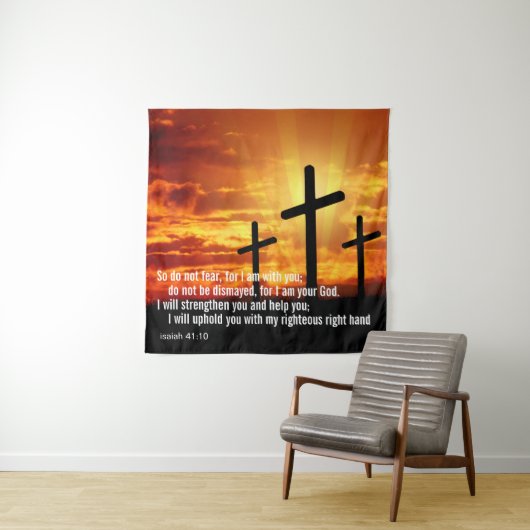 Aangepaste Inspirerende Bijbelvers Kruis Zonsonder Wandkleed (In situ)