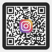 Aangepaste Instagram QR-code Zwart Vierkante Sticker (Voorkant)