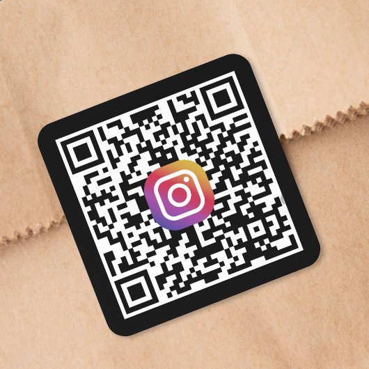 Aangepaste Instagram QR-code Zwart Vierkante Sticker