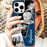Aangepaste installagram Foto Collage Persoonlijke  Case-Mate iPhone Case<br><div class="desc">Custom Instagram Photo Collage Navy Blue Personalized iPhone 11 Hoesje. Dit trendy moderne ontwerp kenmerkt een plaats voor vier vierkante foto's van de instagramstijl. Voeg jouw naam of tekst toe om dit aangepaste DIY-ontwerp verder aan te passen en kies uw eigen achtergrondkleur.</div>