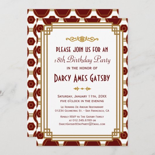 Aangepaste introducties Art Deco Birthday Party Kaart (Voorkant / Achterkant)