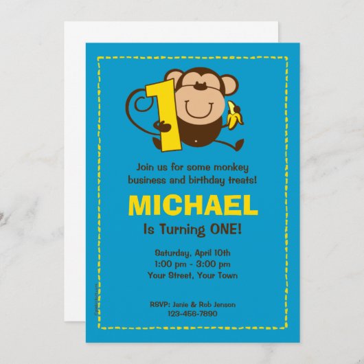 Aangepaste introducties voor kleine aap 1e verjaar kaart (Voorkant / Achterkant)