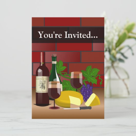 Aangepaste invitatie, wijn en kaastafel kaart (Staand voorkant)