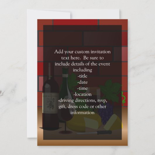 Aangepaste invitatie, wijn en kaastafel kaart (Achterkant)