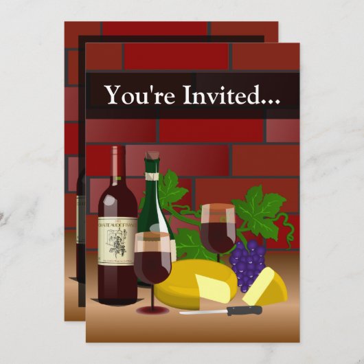 Aangepaste invitatie, wijn en kaastafel kaart (Voorkant / Achterkant)