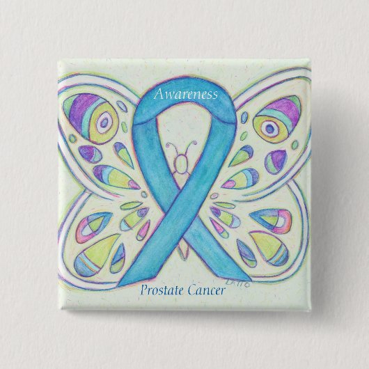 Aangepaste invoegtoepassing Prostaatkanker blauw b Vierkante Button 5,1 Cm (Voorkant)