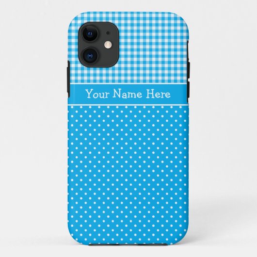 Aangepaste iPhone 5 Hoesje, Blauw Wit Polka's en c Case-Mate iPhone Case (Achterkant)