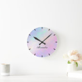 Aangepaste iriserende scriptmonogramnaam ronde klok (Huis)