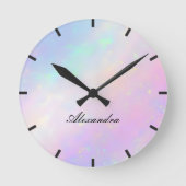 Aangepaste iriserende scriptmonogramnaam ronde klok (Voorkant)