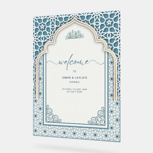 Aangepaste islamitische bruiloft welkom acryl bord (Hoek)