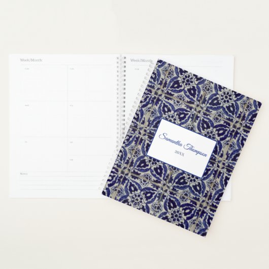 Aangepaste Italiaanse Azulejo Blue White Geometric Planner (Display)