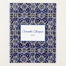 Aangepaste Italiaanse Azulejo Blue White Geometric Planner