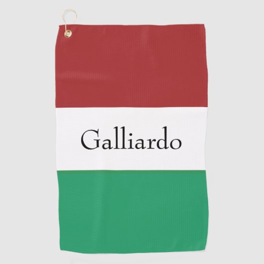Aangepaste Italiaanse vlag kleuren achternaam naam Golfhanddoek (Voorkant)