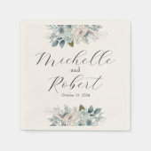 Aangepaste Ivoor & Blauw Bloemen Bruiloft Servet (Voorkant)
