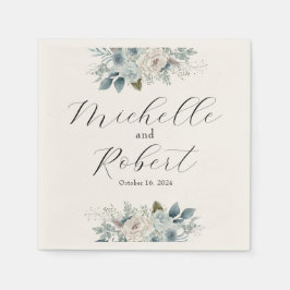 Aangepaste Ivoor & Blauw Bloemen Bruiloft Servet