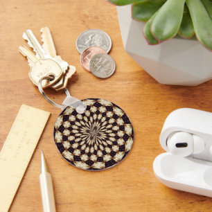 Aangepaste Ivoor Kleur Kaleidoscoop Bloem Mandala  Sleutelhanger
