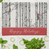 Aangepaste Ivoorberkenbomen en Rode Kardinaalvogel Theedoek (Gevouwen)