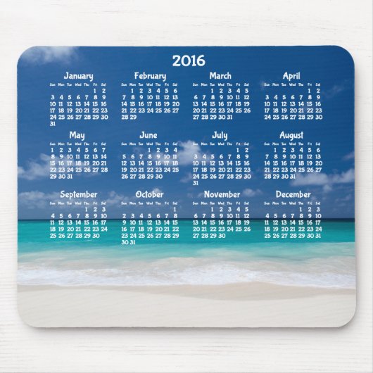 Aangepaste Jaarlijkse Kalender 2016 Muismat Strand (Voorkant)