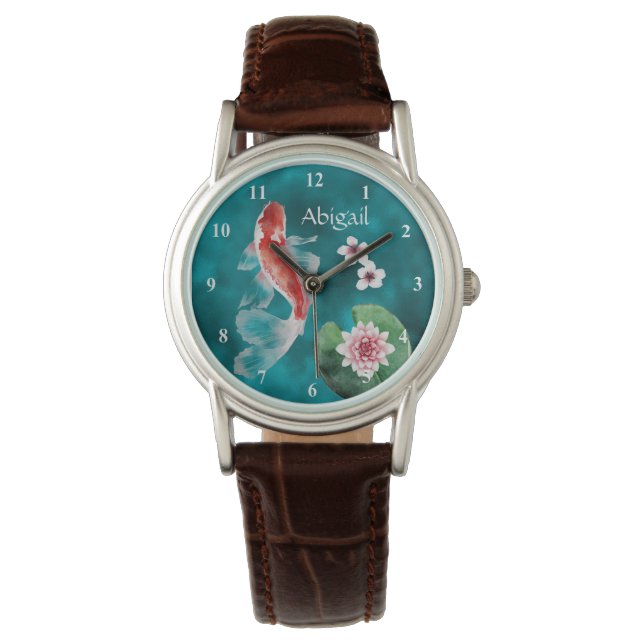 Aangepaste Japanse Koi Fish, Cherry Blossom Horloge (Voorkant)