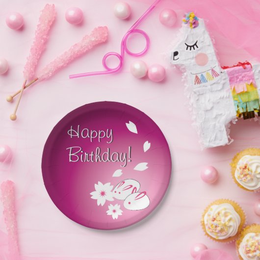 Aangepaste Japanse sneeuwkonijnen en Sakura Birthd Papieren Bordje (Feest)