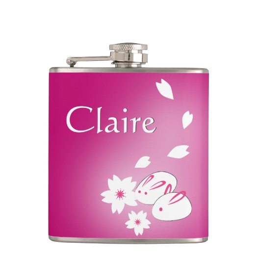 Aangepaste Japanse Sneeuwkonijnen & Sakura Hip Fla Heupfles (Voorkant)