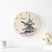 Aangepaste Japanse tempelCherry Blossom Japan Grote Klok (Huis)