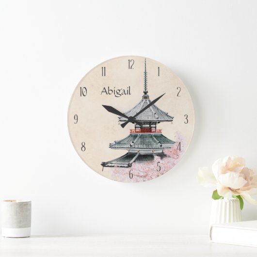 Aangepaste Japanse tempelCherry Blossom Japan Grote Klok (Huis)