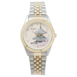 Aangepaste Japanse tempelCherry Blossom Japan Horloge