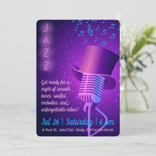 Aangepaste Jazz Club Uitnodiging met Retro Microfo (Staand voorkant)