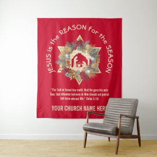 Aangepaste JESUS IS DE REDE Kerstmis Wandkleed