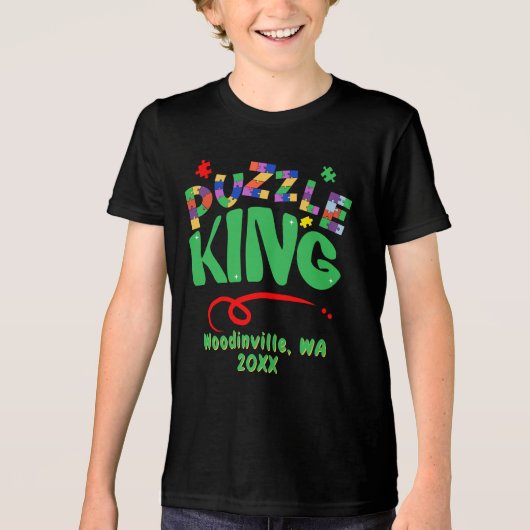 Aangepaste Jigsaw Puzzle King Locatie Datum Naam Tri-Blend Shirt (Voorkant)