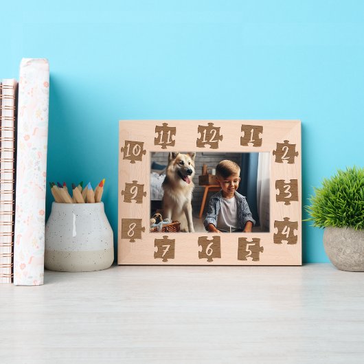 Aangepaste Jigsaw Stukken, Klok Nummers Kind Foto' Gegraveerde Lijstjes