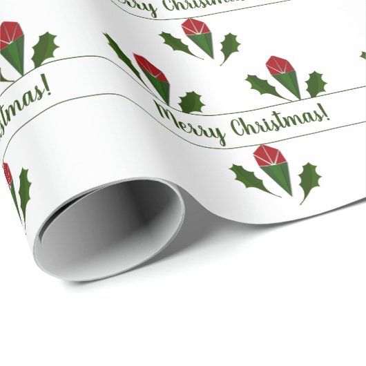 Aangepaste Jolly Abstract Red Roses, Holly Holiday Cadeaupapier (Rol Hoek)