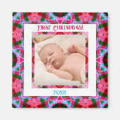 Aangepaste Jolly Feestelijke Kerst Roze Foto Afbee Magneet (Voorkant)