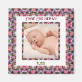 Aangepaste Jolly Feestelijke Kerst Roze Foto Afbee Magneet (Voorkant)