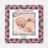 Aangepaste Jolly Feestelijke Kerst Roze Foto Afbee Magneet (Voorkant)