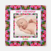 Aangepaste Jolly Feestelijke Kerst Roze Foto Afbee Magneet (Voorkant)