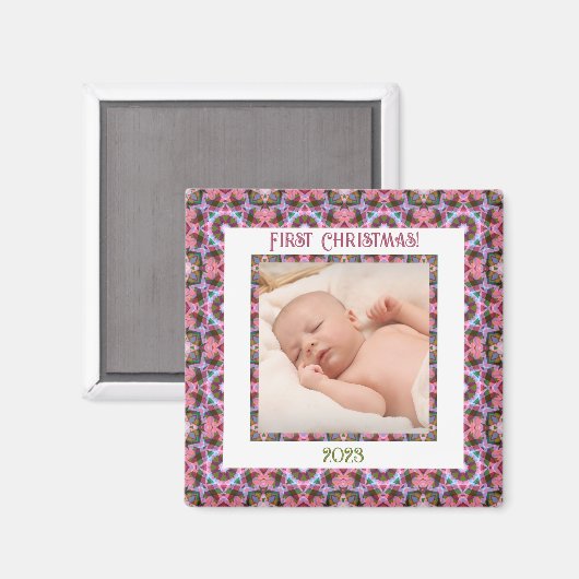 Aangepaste Jolly Feestelijke Kerst Roze Foto Afbee Magneet (Voorkant / Achterkant)