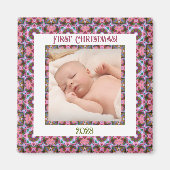 Aangepaste Jolly Feestelijke Kerst Roze Foto Afbee Magneet (Voorkant)