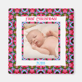 Aangepaste Jolly Feestelijke Kerst Roze Foto Afbee Magneet (Voorkant)