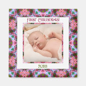 Aangepaste Jolly Feestelijke Kerst Roze Foto Afbee Magneet (Voorkant)