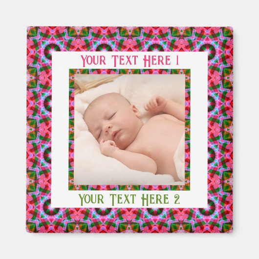Aangepaste Jolly First Christmas Pink Fotobegroeti Magneet (Voorkant)