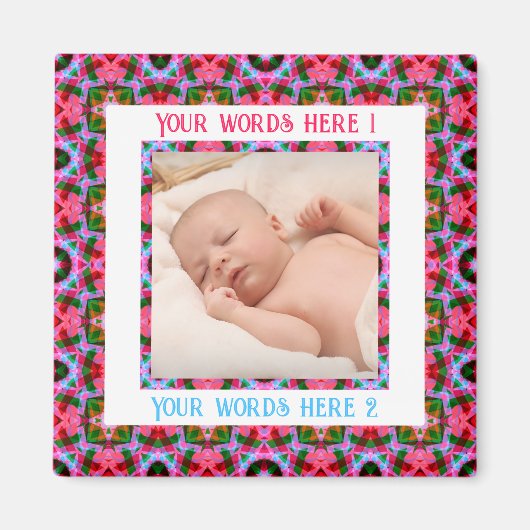 Aangepaste Jolly First Christmas Pink Fotobegroeti Magneet (Voorkant)