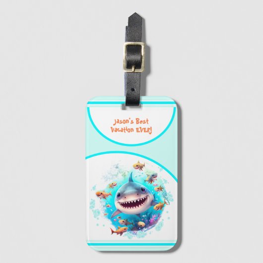 Aangepaste jongen voor Cute Shark Summer Vacation Bagagelabel (Voorkant (verticaal))
