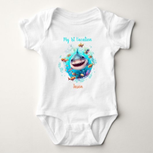 Aangepaste jongen voor Cute Shark Summer Vacation Romper (Voorkant)