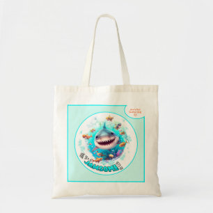 Aangepaste jongen voor Cute Shark Summer Vacation Tote Bag