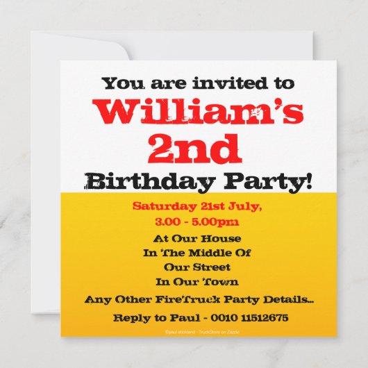 Aangepaste Jongen's 2e Birthday Fire Truck Party Kaart (Achterkant)